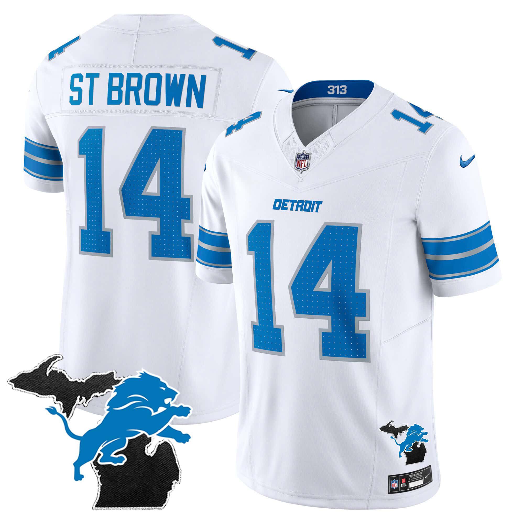 Men Detroit Lions #14 ST Brown White 2024 Nike Michigan Patch Vapor Limited NFL Jersey->indianapolis colts->NFL Jersey